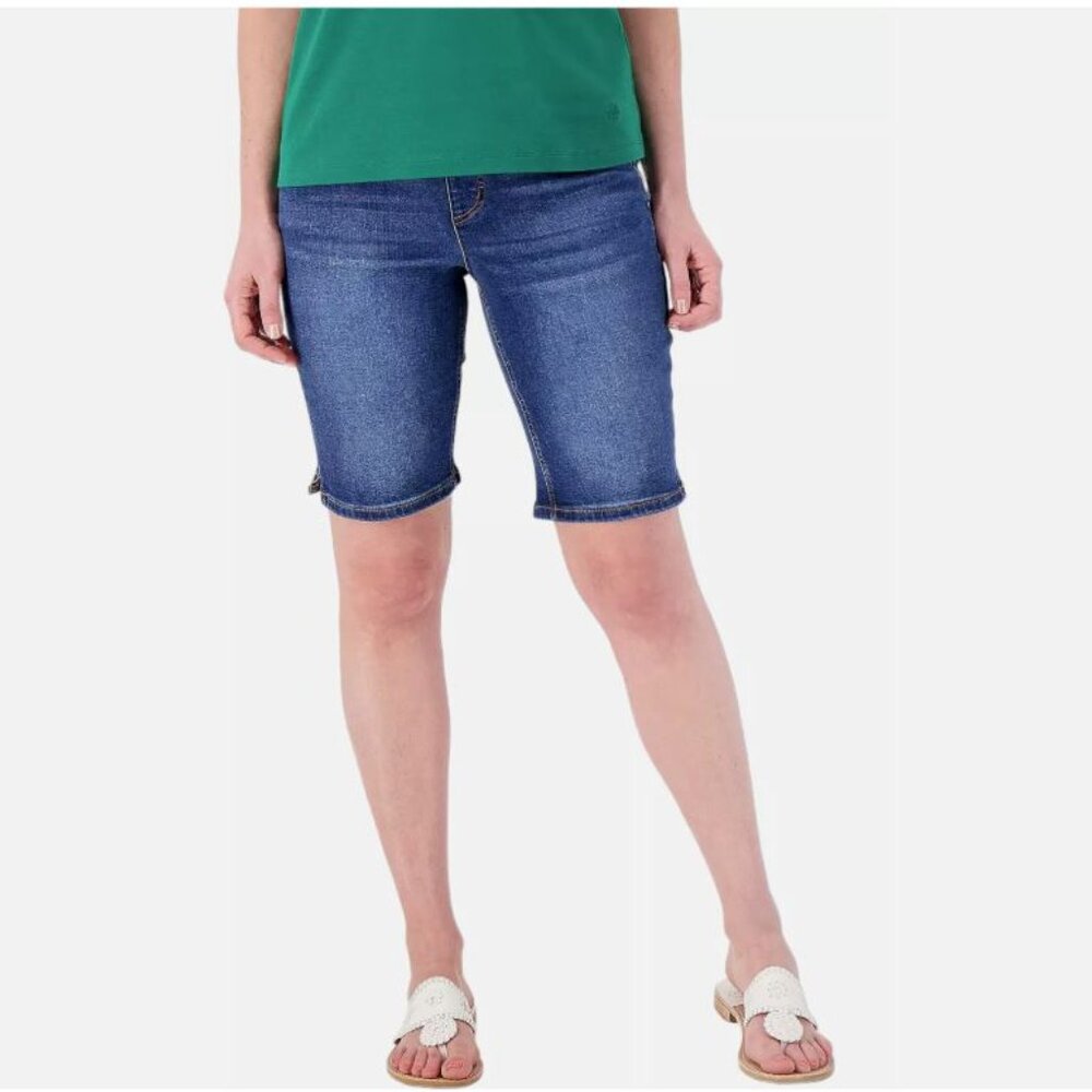 Isaac Mizrahi Live! True Denim Tall Pull On Bermuda Shorts-Deep Indigo-Tall Sz10